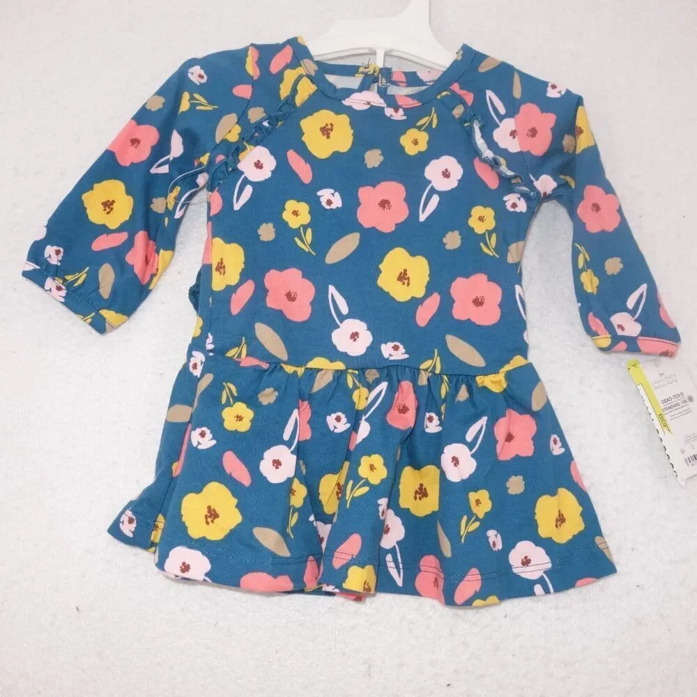 NEW Carter’s Just One You Long Sleeve Dress Blue Fall Flowers Baby Girl 3 Months